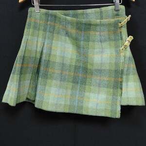 ness Caitlin Wool Plaid Skirt Green 100% Wool Women See Measurements